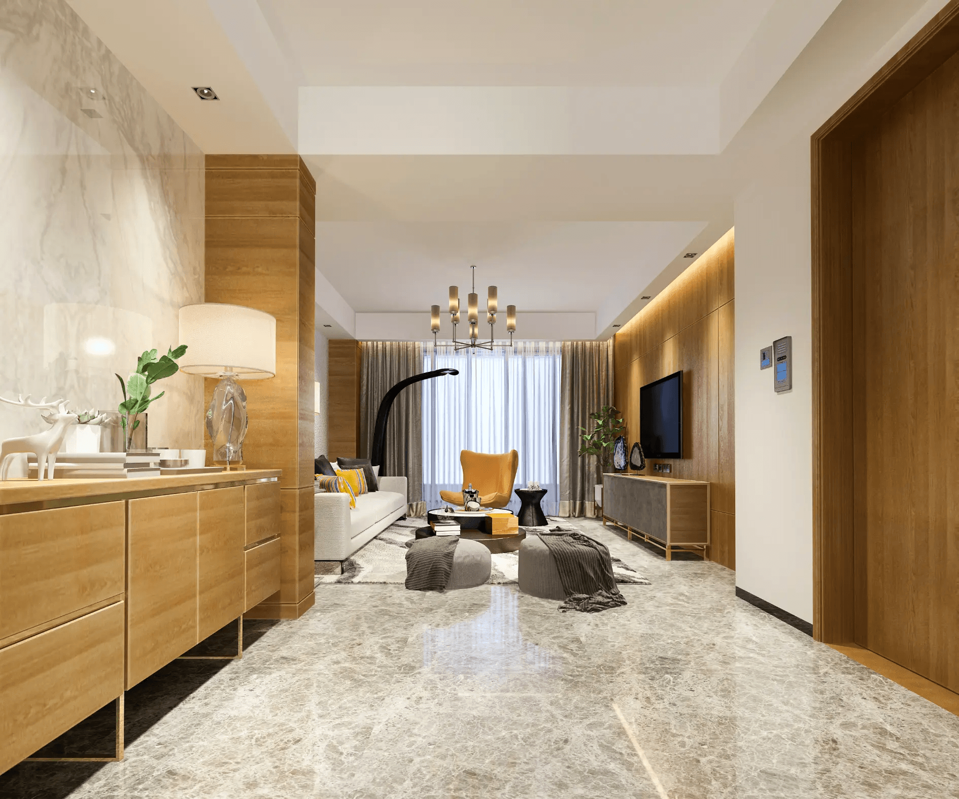 Custom herringbone wood flooring installation in luxury home