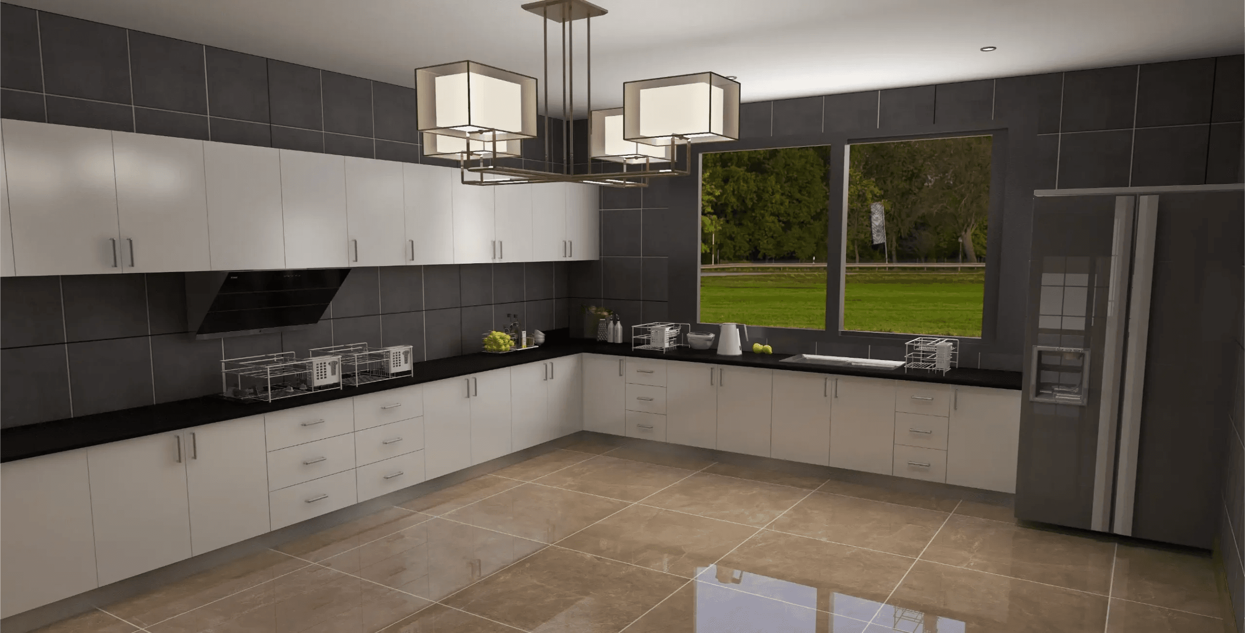 Chef kitchen with large prep island and professional range