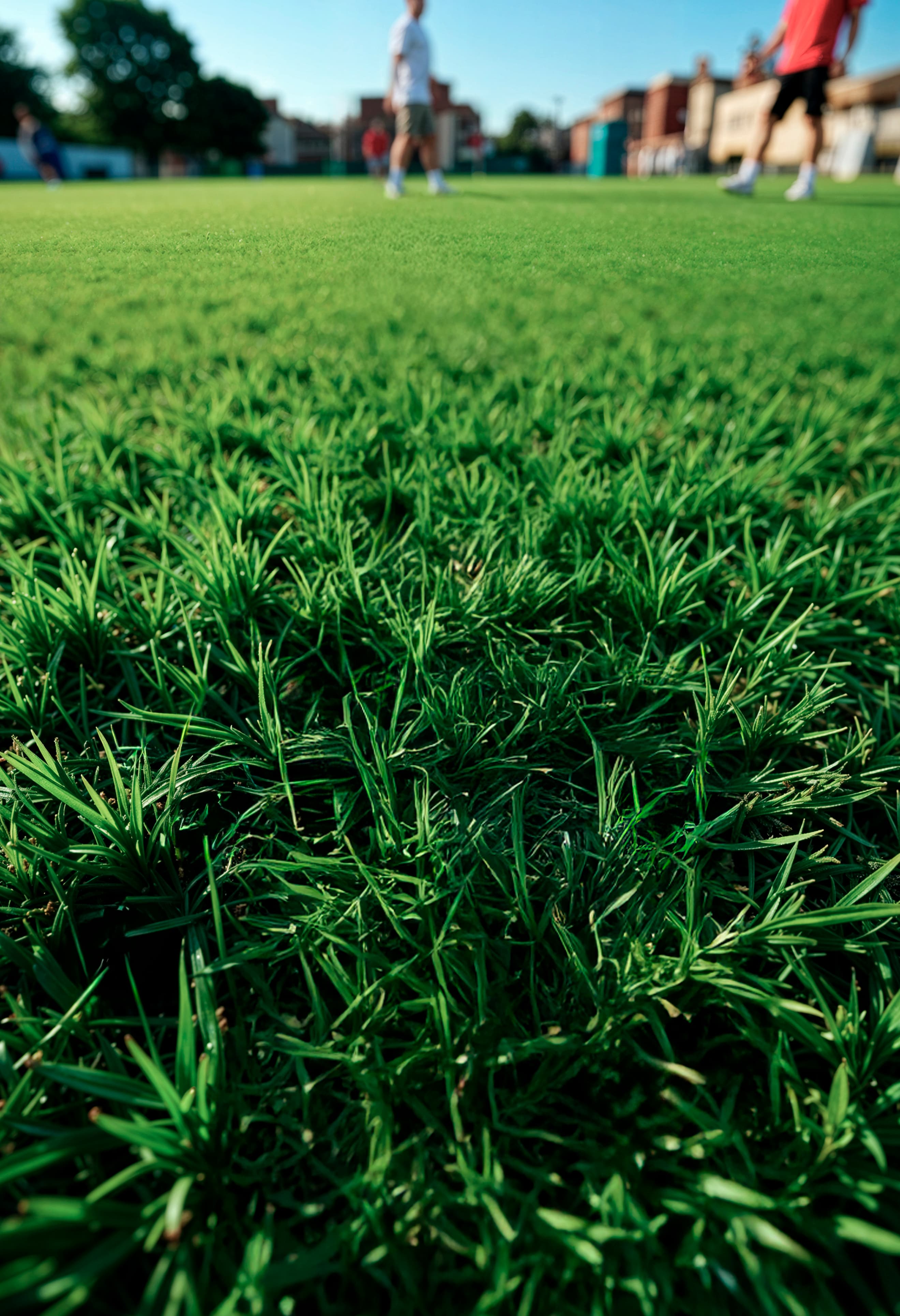Pristine backyard artificial grass installation with modern concrete pavers